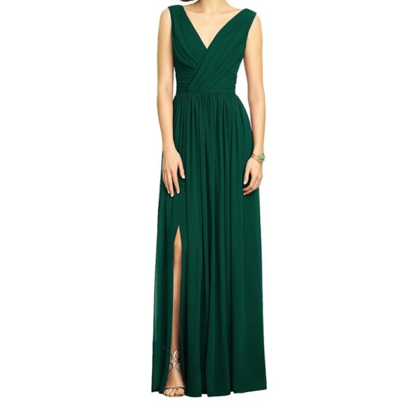 Dessy Collection Sleeveless Draped Maxi Dress with Front Slit - Hunter Green